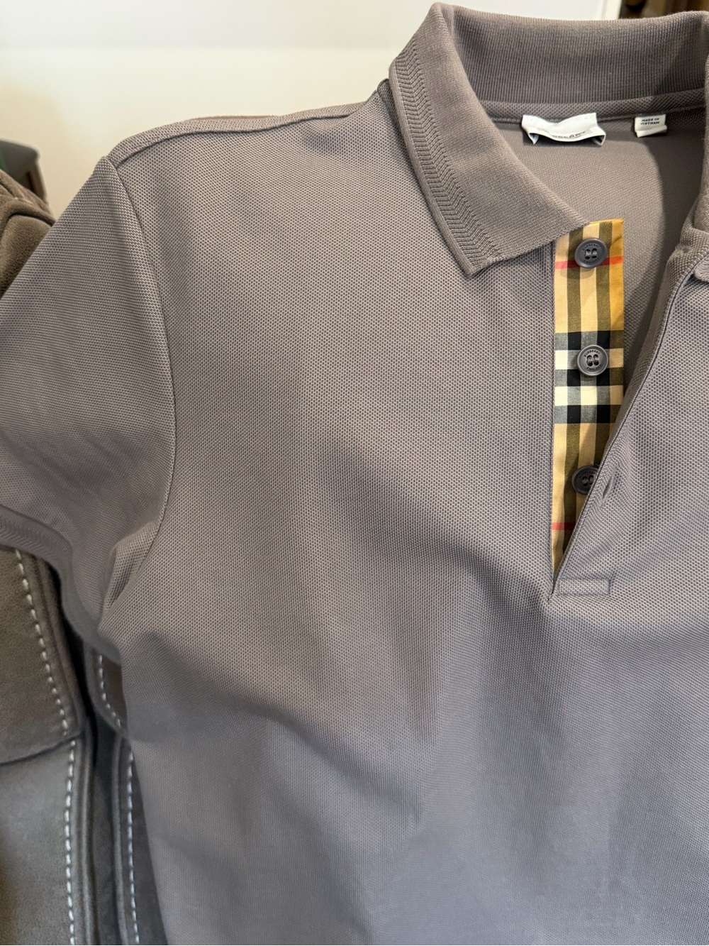 Burberry Men’s short sleeve Grey Polo with Signature Check size L - Picture 2 of 5